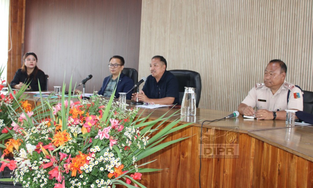 Nagaland MP S Supongmeren Jamir addressing during the DISHA meeting held at DC's Conference Hall in Peren. (DIPR Photo)